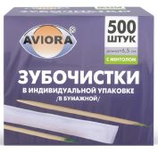 Зубочистки в индивид. бум. уп. с ментолом (500шт) АВИОРА в карт. кор. (50уп) АРТ.401-487