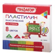 Пластилин классический ПИФАГОР ШКОЛЬНЫЙ, 8 цветов, 120 г, со стеком