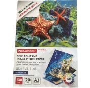 Фотобумага САМОКЛЕЯЩАЯСЯ глянцевая, А3, 130 г/м2, 20 листов, BRAUBERG ORIGINAL, 364008