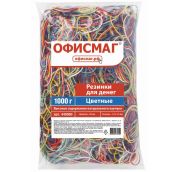 Резинки банковские универсальные диаметром 60 мм, ОФИСМАГ 1000 г, цветные, натуральный каучук