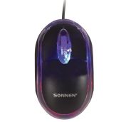 Мышь проводная SONNEN М-204, USB, 1000 dpi, 2 кнопки + колесо-кнопка, оптическая, подсветка, черная